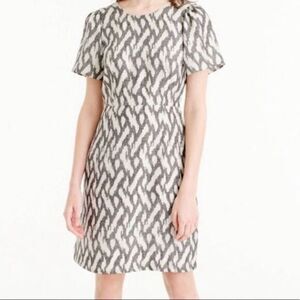 J. CREW NWT Black Ikat Print Silk Flutter Sleeve Dress US 2